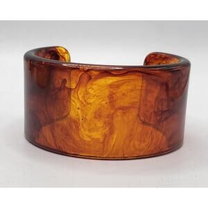 Vintage Tortoiseshell Look Wide Cuff Bracelet Amber Resin